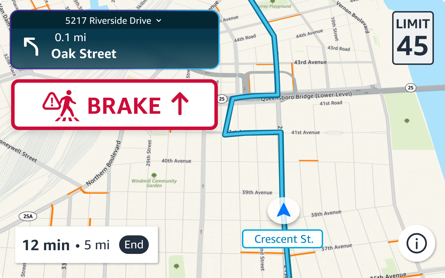 Direction 1 — text-based pedestrian alert