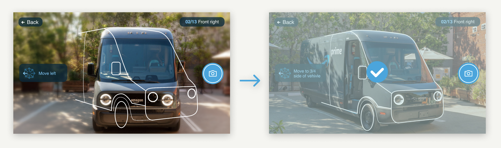 Second angle — AR-guided capture from front-right position, showing alignment guides and confirmation