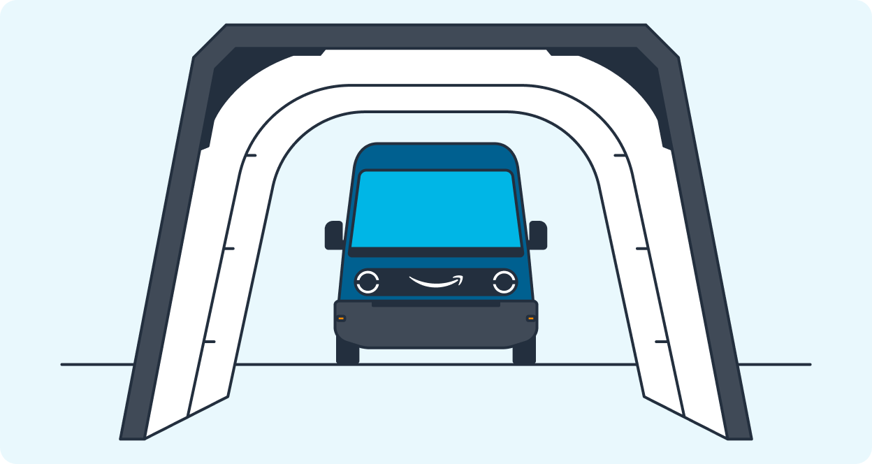 Illustration — Amazon van driving through the AVI inspection tunnel