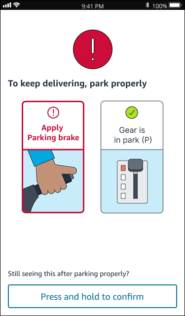 Phone version — parking brake not applied, gear in park