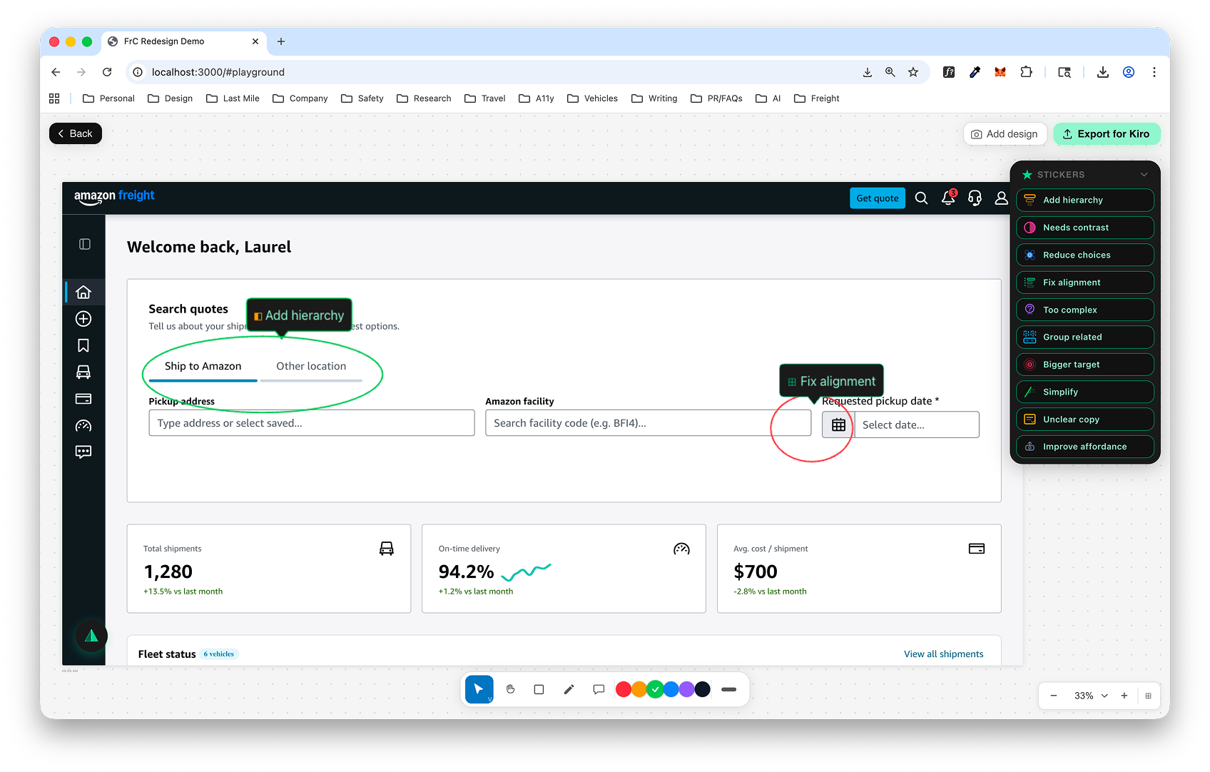 A fully marked-up page with annotations, stickers, and comments