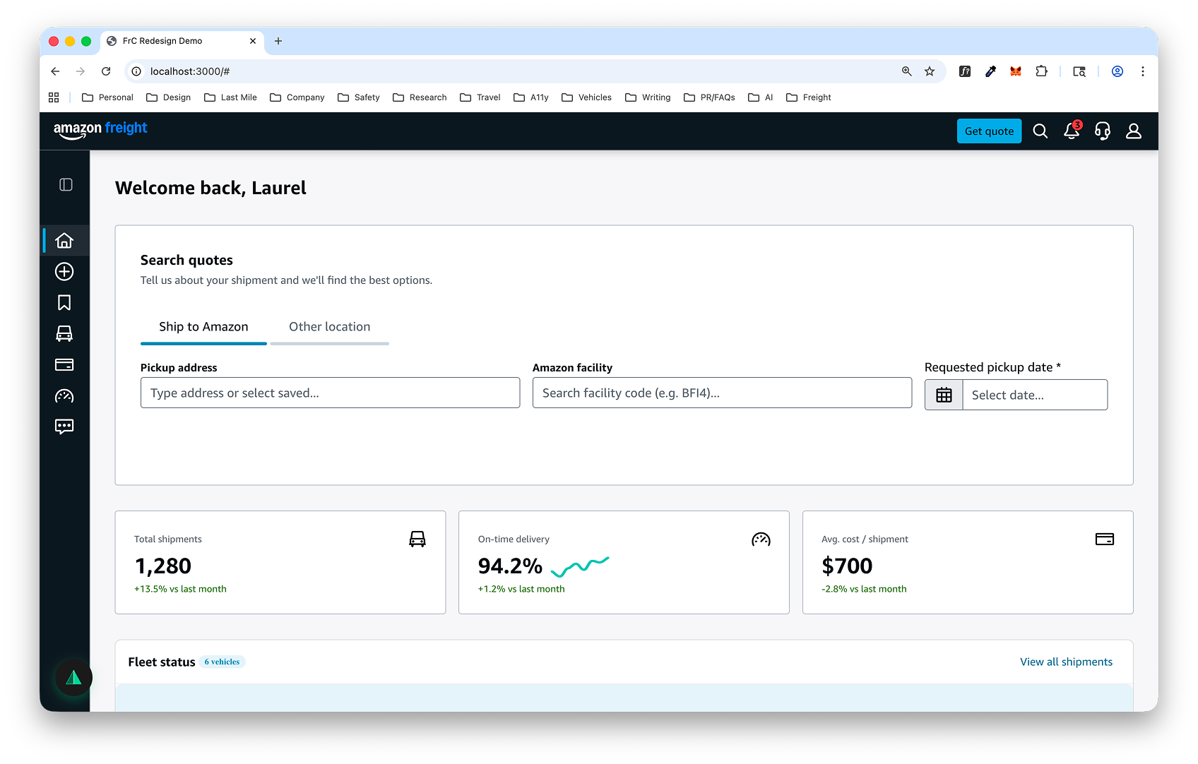 The original Amazon Freight page before markup